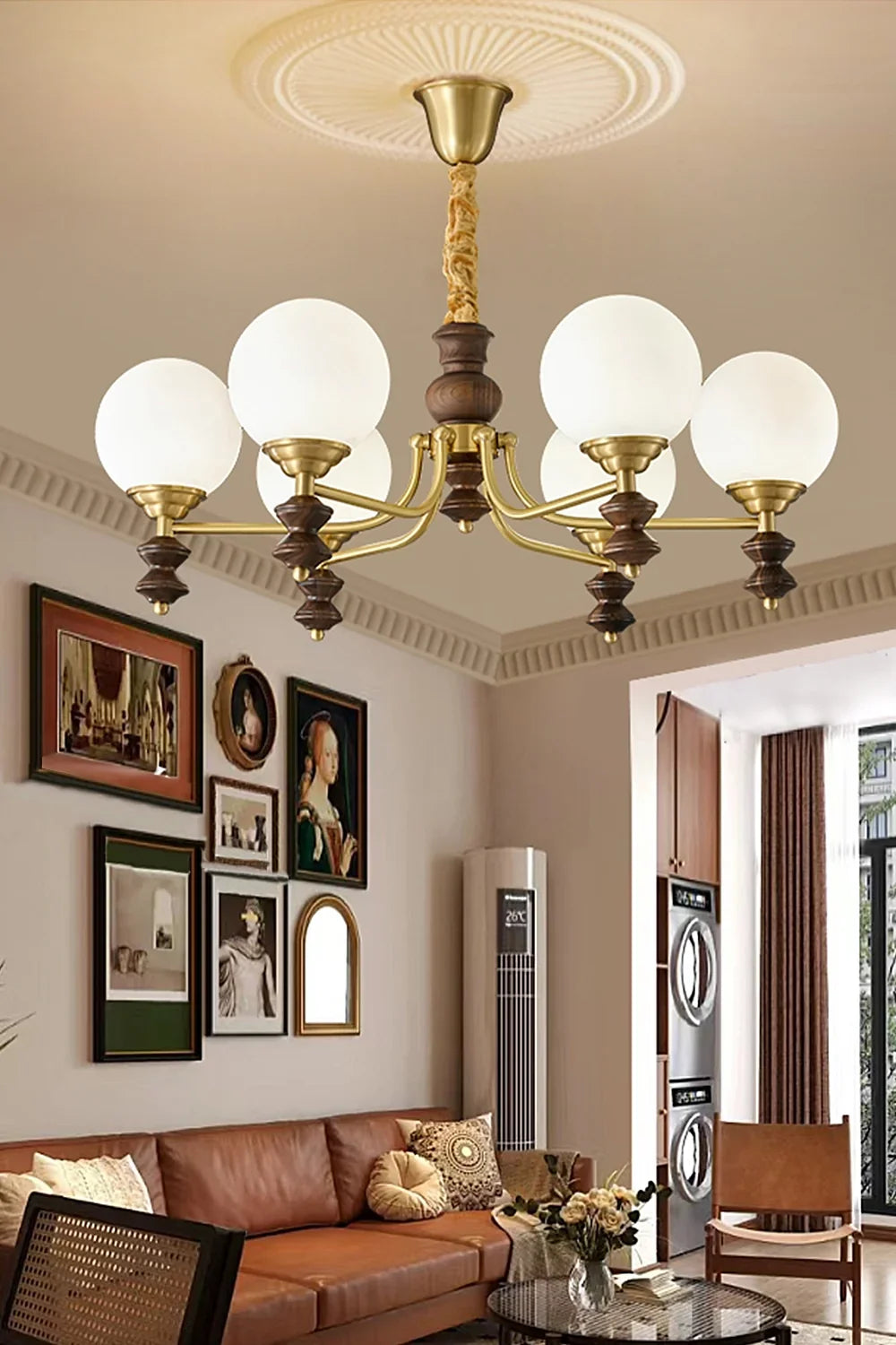 Vintage Globe Walnut Wood Chandelier - view 6 | morylighting