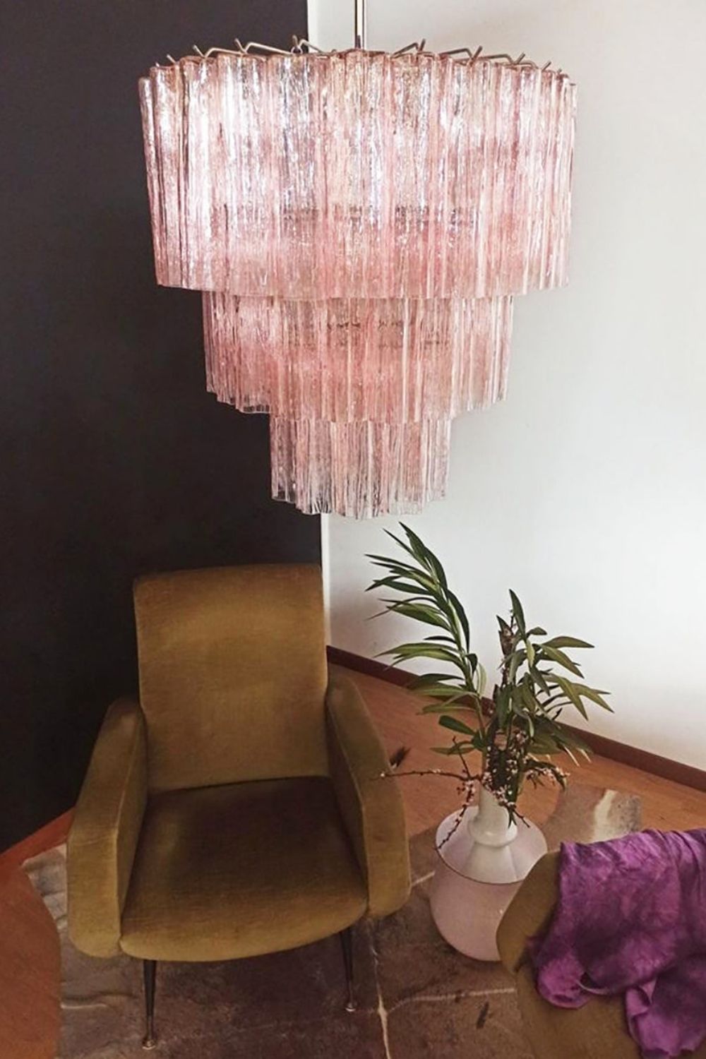 Art light pink glass tube chandelier - view 9 | morylighting