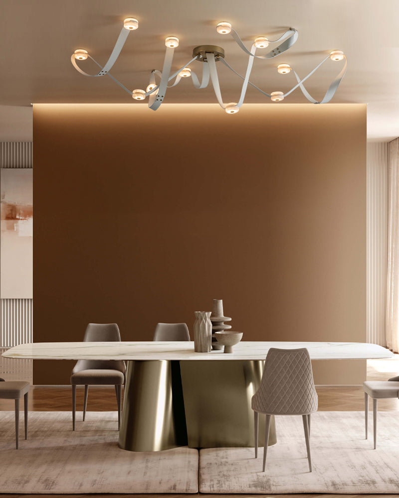 LED Mini SNAPS Module Ceiling Alabaster Pendant Light with Brown Leather Straps