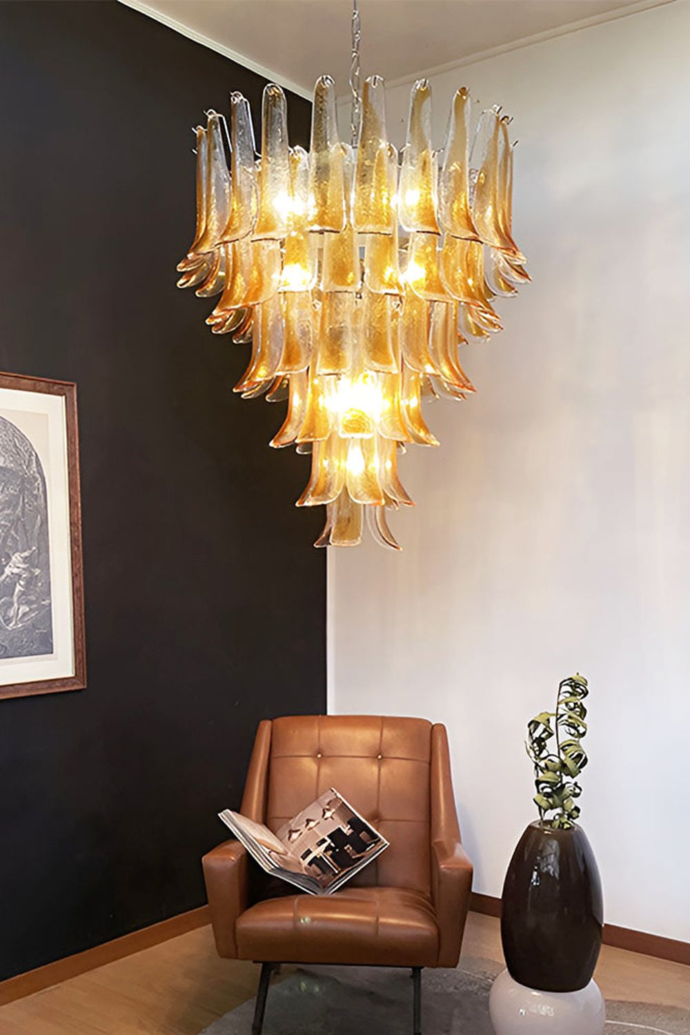 Amber Art Glass Petal Cascade Chandelier - view 2 | morylighting