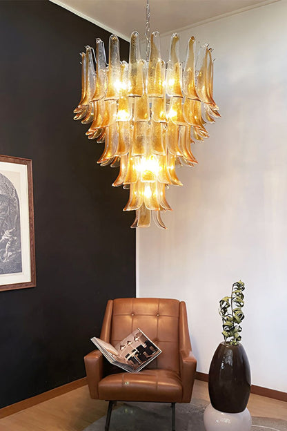 Amber Art Glass Petal Cascade Chandelier - view 2 | morylighting