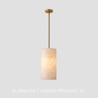 Hand Carved Alabaster Cylinder Pendant Light