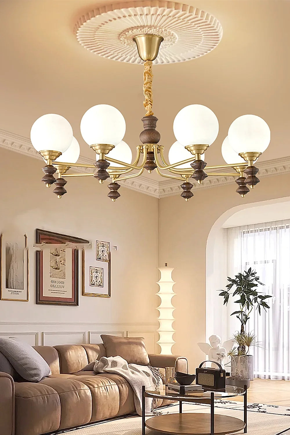 Vintage Globe Walnut Wood Chandelier - view 5 | morylighting