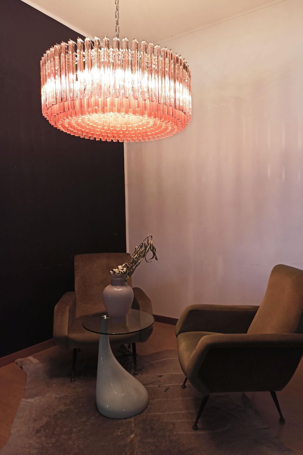 Large pink Art Triedri glass prism chandelier - view 3 | morylighting