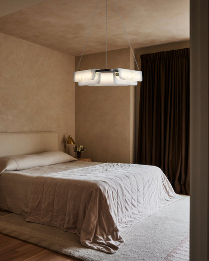 Modern Linear Black Metal Elegant Alabaster Pendant for Living room Lighting