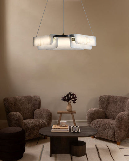 Modern Linear Black Metal Elegant Alabaster Pendant for Living room Lighting