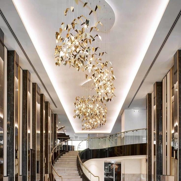 Morylighting Gilded Wings Sculptural Chandelier - American transitional great room with cathedral ceiling