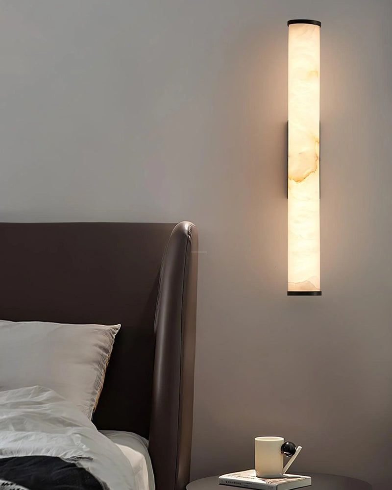 LED Copper Cylindrical Natural Marble Alabaster Wall Sconce Lamp