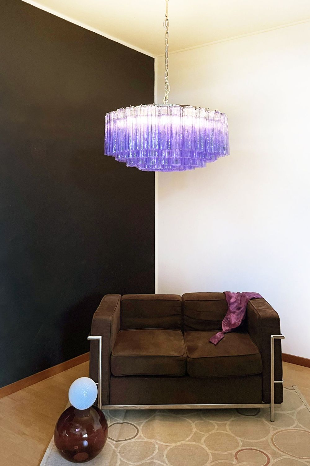 Italian Modernist Purple Art Glass Tube Chandelier - view 2 | morylighting