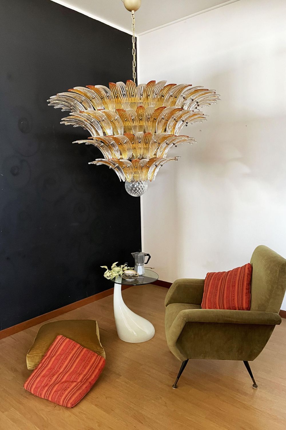 Amber and Clear Art Glass Palmette Chandelier - view 4 | morylighting