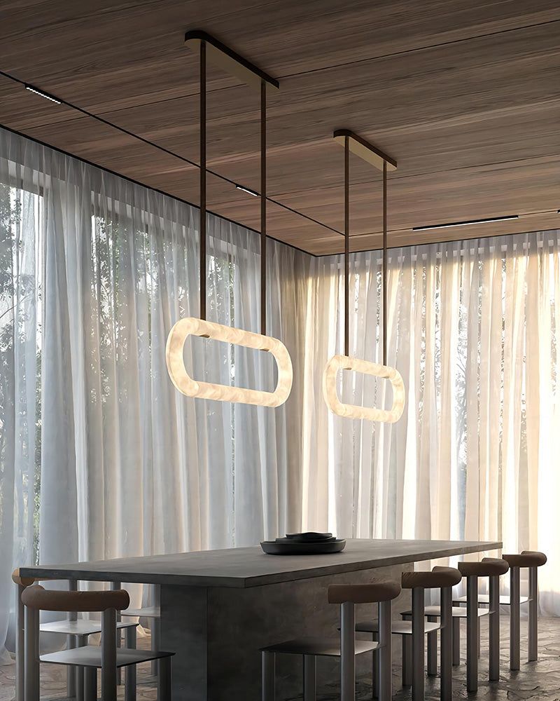 Round LED White Marble Pendant lamp with adjustable leather, Dia 12/16"