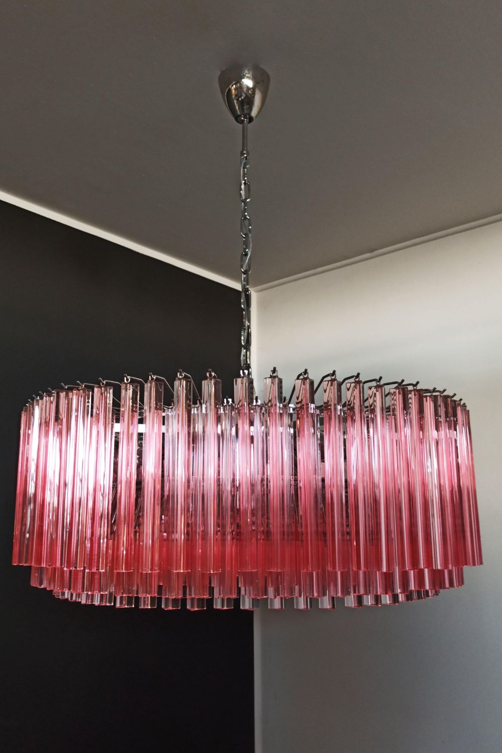 Large pink Art Triedri glass prism chandelier - view 6 | morylighting
