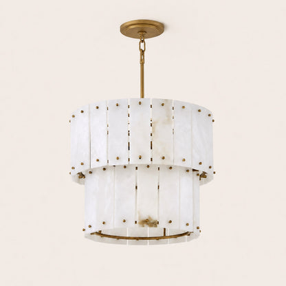 Simona Alabaster Round 2-Tier Chandelier 17.5"D 24"D