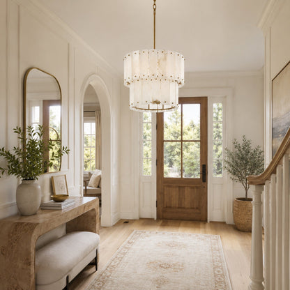 Simona Alabaster Round 2-Tier Chandelier 17.5"D 24"D