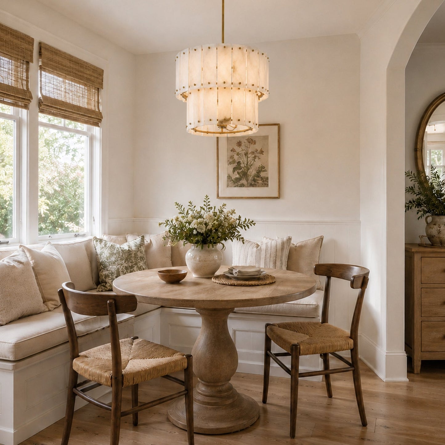 Simona Alabaster Round 2-Tier Chandelier 17.5"D 24"D