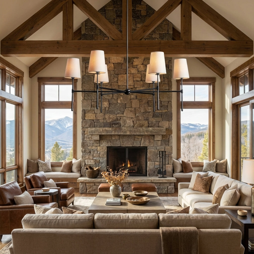 Morylighting Aura Round Chandelier 4/6 Light - American transitional great room with cathedral ceiling