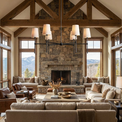 Morylighting Aura Round Chandelier 4/6 Light - American transitional great room with cathedral ceiling