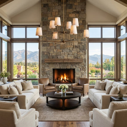 Morylighting Veridian 2-Tier Round Chandelier 48" Diameter - American transitional great room with cathedral ceiling
