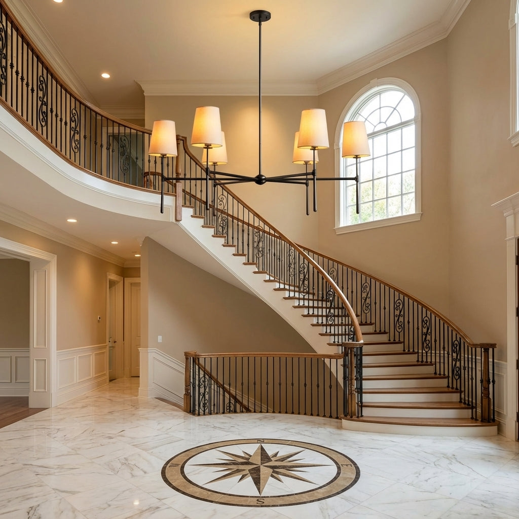 Morylighting Aura Round Chandelier 4/6 Light - grand American foyer with two-story ceiling