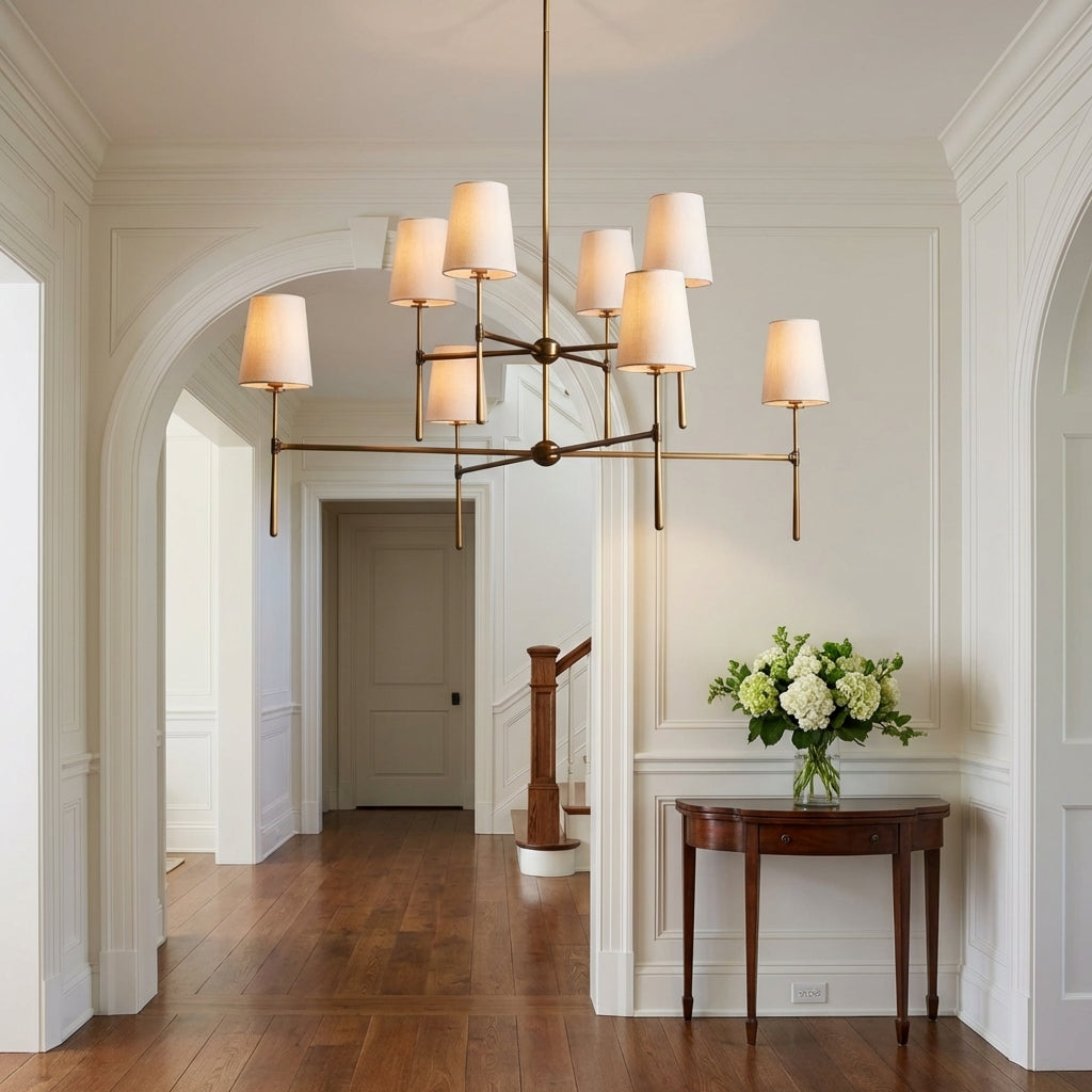Morylighting Veridian 2-Tier Round Chandelier 48" Diameter - elegant American entryway with arched doorway