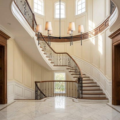 Morylighting Aura Round Chandelier 4/6 Light - dramatic American stairwell with soaring ceiling