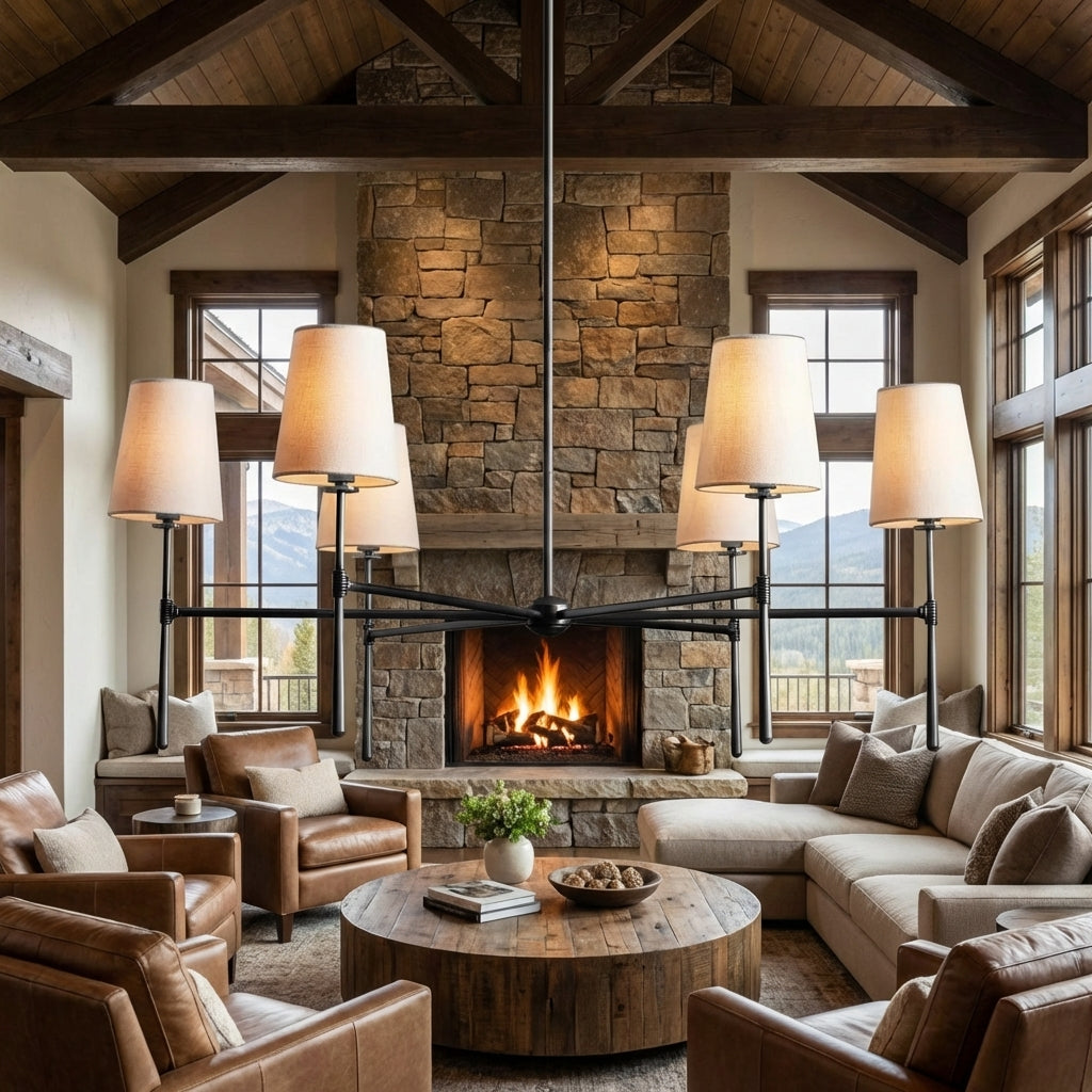 Morylighting Aura Round Chandelier 4/6 Light - American transitional great room with cathedral ceiling