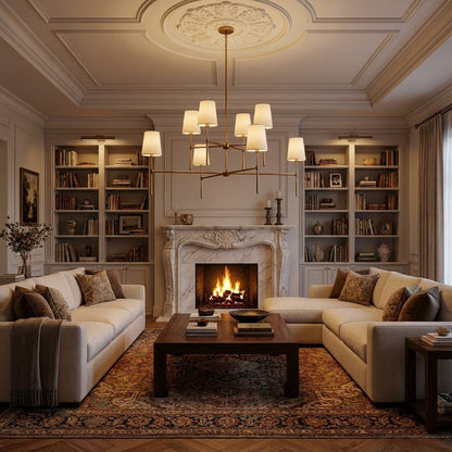 Morylighting Veridian 2-Tier Round Chandelier 48" Diameter - luxurious American living room with tray ceiling