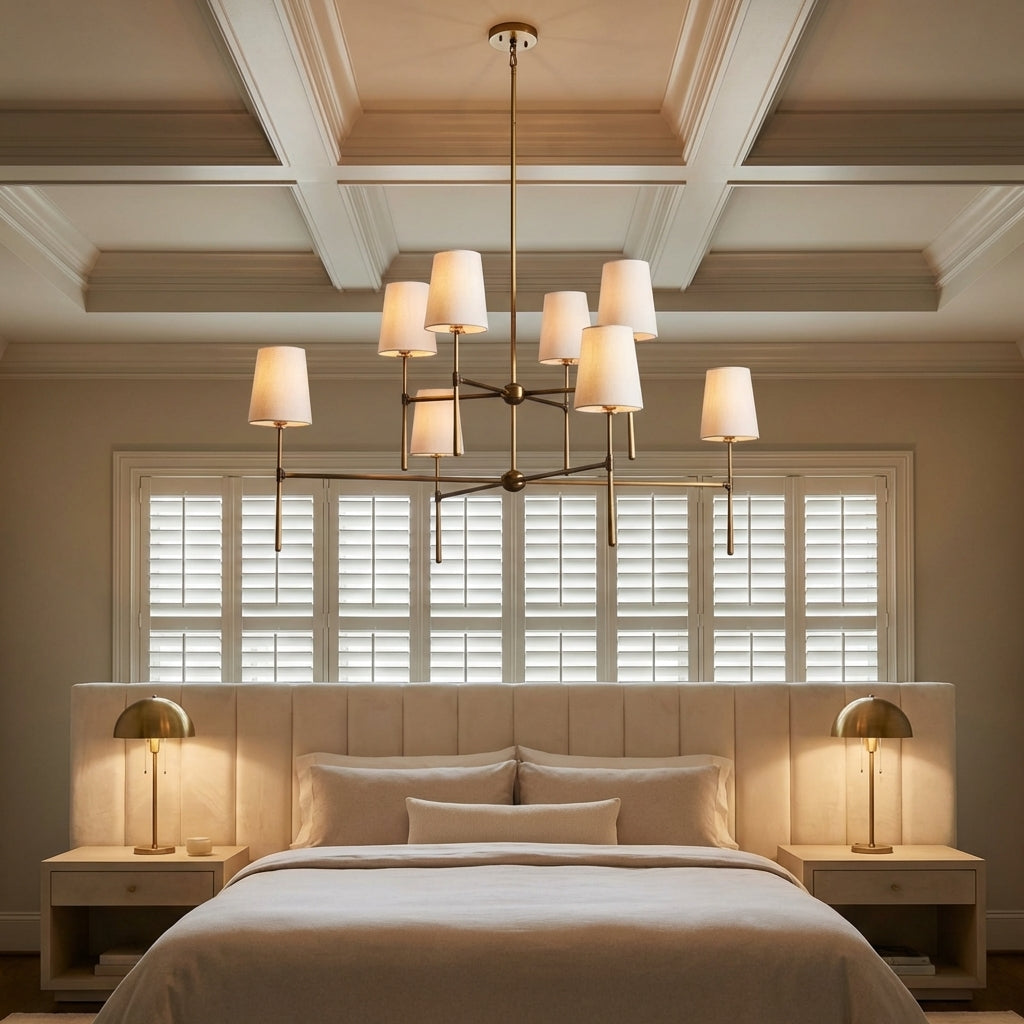 Morylighting Veridian 2-Tier Round Chandelier 48" Diameter - American master bedroom with coffered ceiling