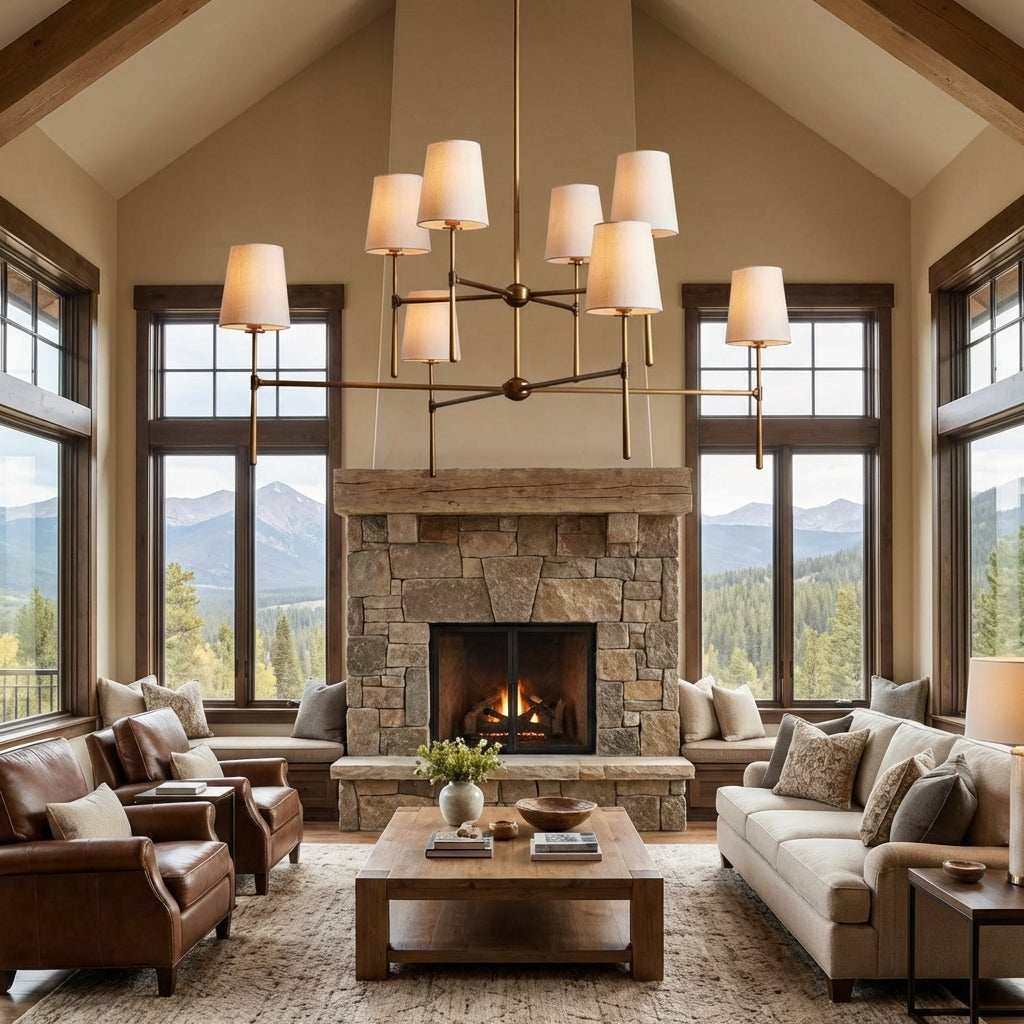 Morylighting Veridian 2-Tier Round Chandelier 48" Diameter - American transitional great room with cathedral ceiling