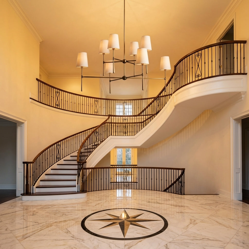 Morylighting Veridian 2-Tier Round Chandelier 48" Diameter - grand American foyer with two-story ceiling