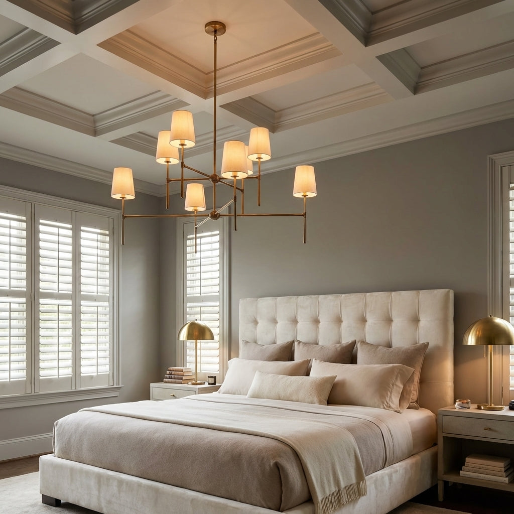 Morylighting Veridian 2-Tier Round Chandelier 48" Diameter - American master bedroom with coffered ceiling