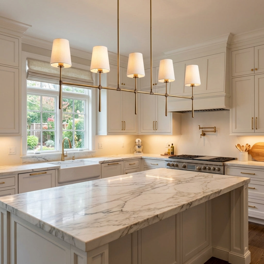 Morylighting Aura Linear Chandelier 5/6 Light - upscale American kitchen