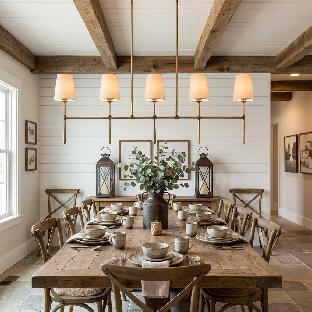 Morylighting Aura Linear Chandelier 5/6 Light - modern American farmhouse dining room