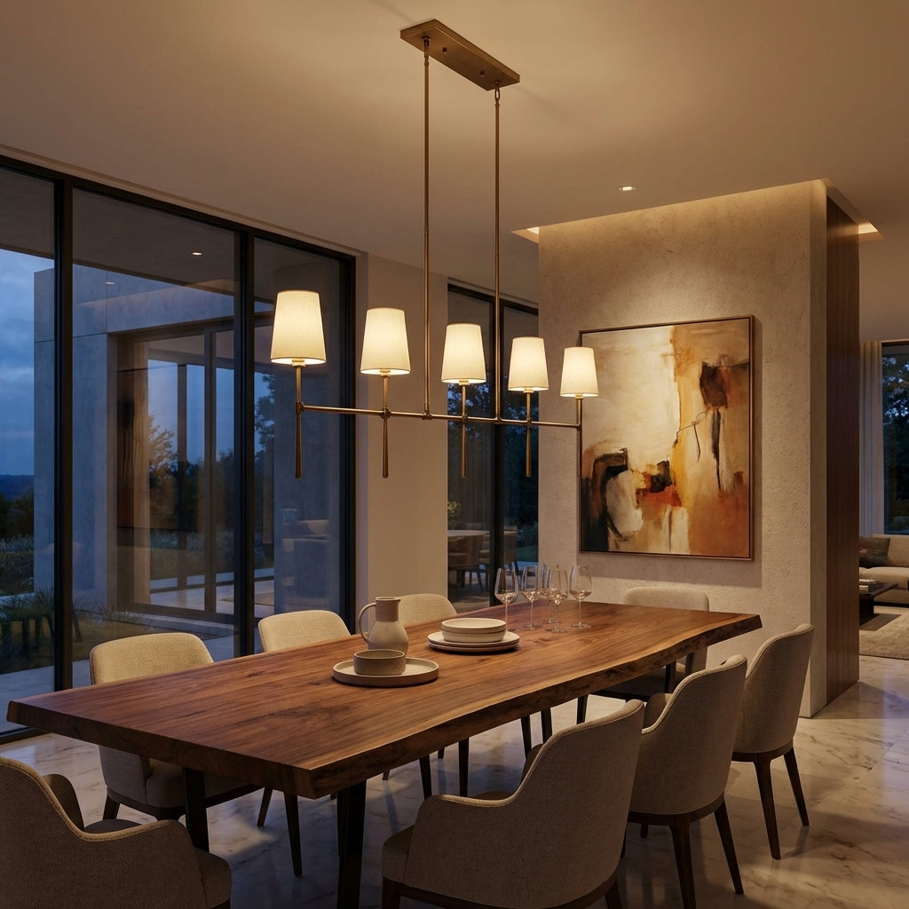 Morylighting Aura Linear Chandelier 5/6 Light - American great room dining area