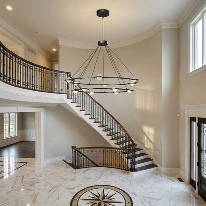 Tricolordeer Celestial Aura 2-Tier Round Chandelier 60" - grand American foyer with two-story ceiling