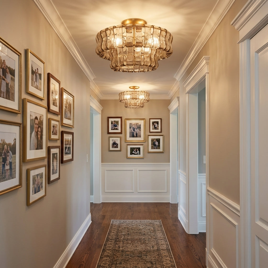 Morylighting Veridian Radiance Flush Mount 18" Diameter - American transitional hallway