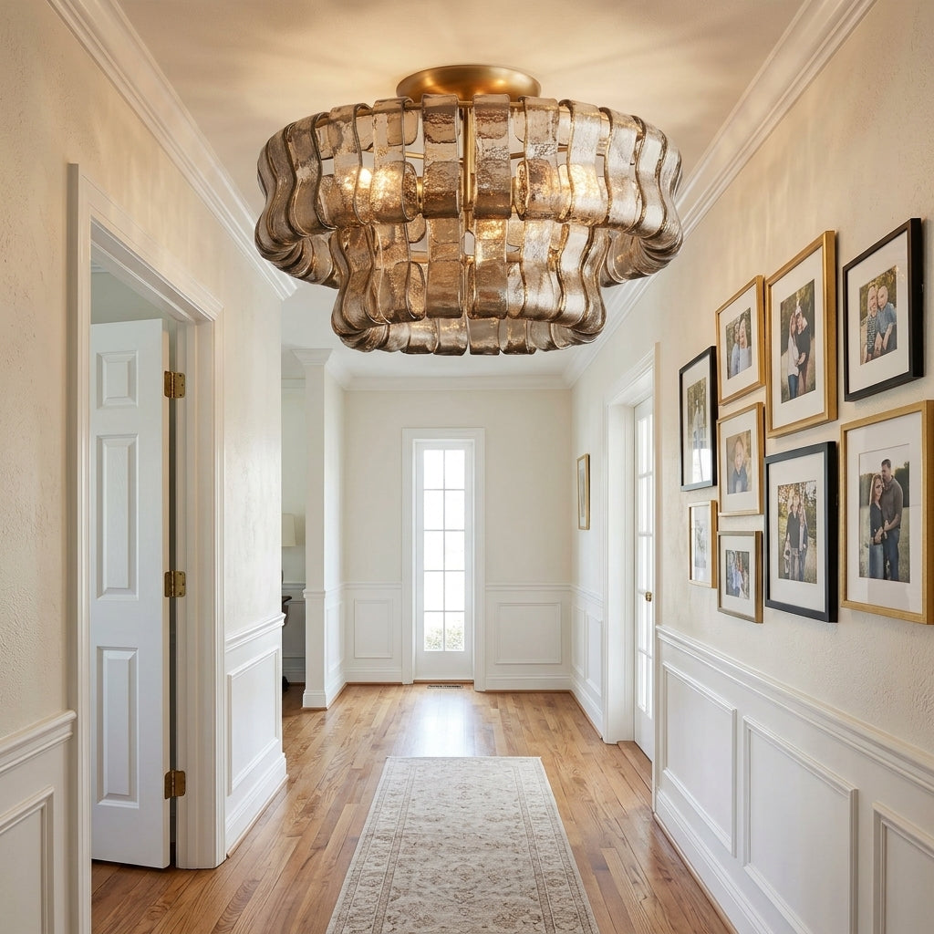 Morylighting Veridian Radiance Flush Mount 18" Diameter - American transitional hallway