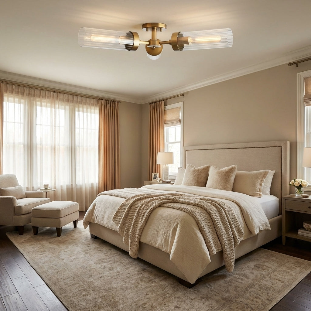 Morylighting Aura 3-Light Flushmount 31.5" Width x 31.5" Depth x 5.5" Height x 31.5" Diameter - American master bedroom