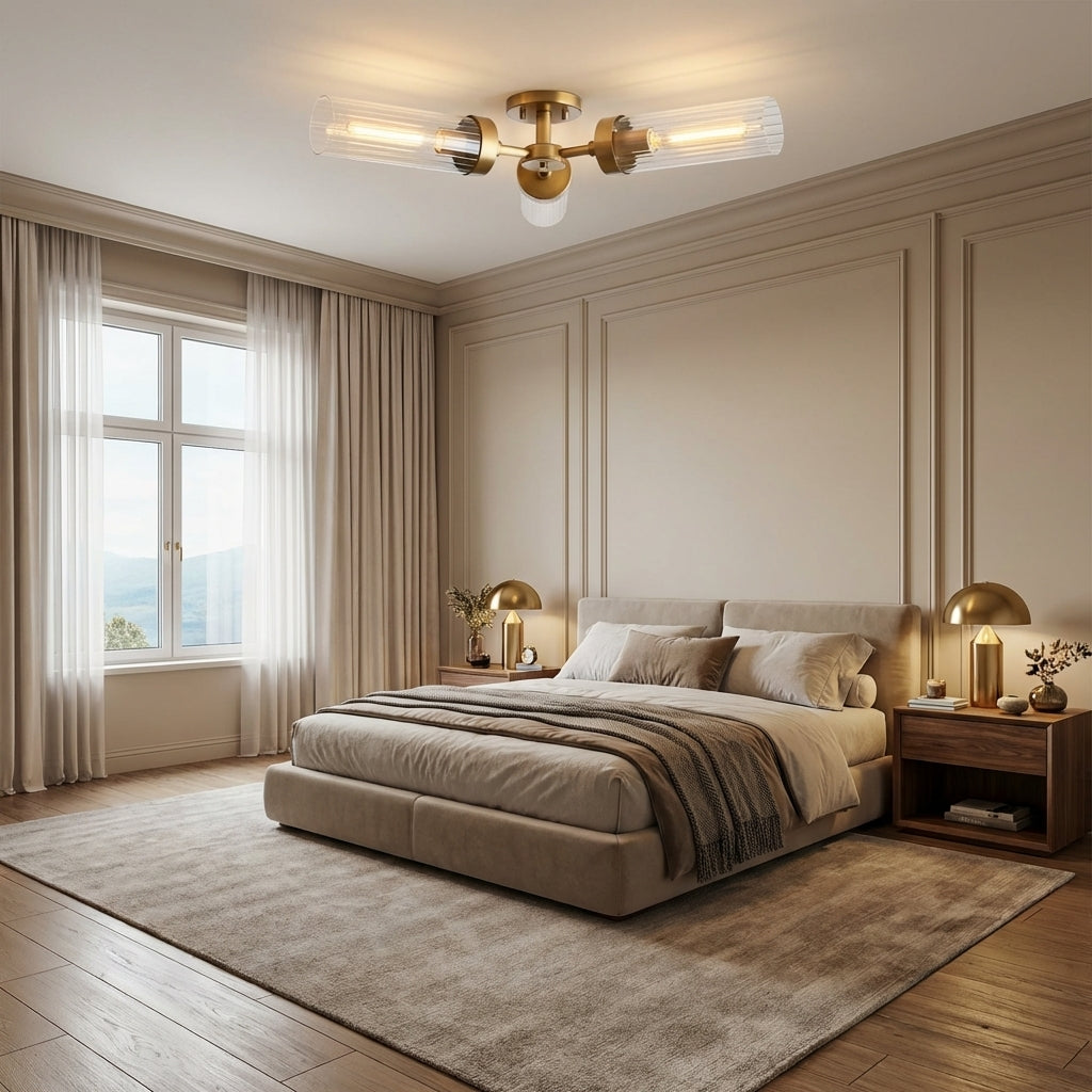 Morylighting Aura 3-Light Flushmount 31.5" Width x 31.5" Depth x 5.5" Height x 31.5" Diameter - American master bedroom