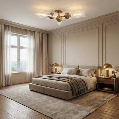 Morylighting Aura 3-Light Flushmount 31.5" Width x 31.5" Depth x 5.5" Height x 31.5" Diameter - American master bedroom