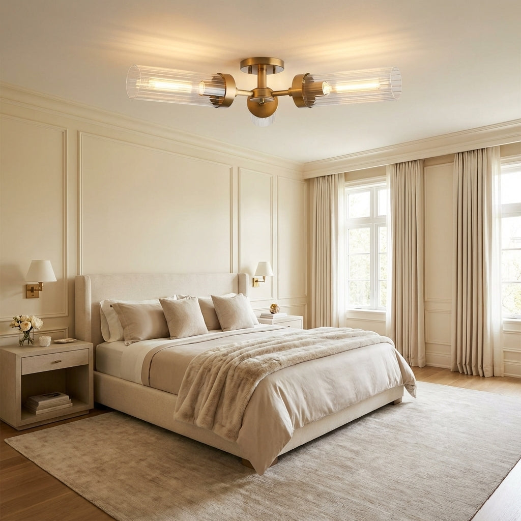 Morylighting Aura 3-Light Flushmount 31.5" Width x 31.5" Depth x 5.5" Height x 31.5" Diameter - American master bedroom