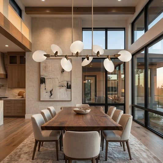 Morylighting Aura Linear Chandelier 62"74" - American great room dining area