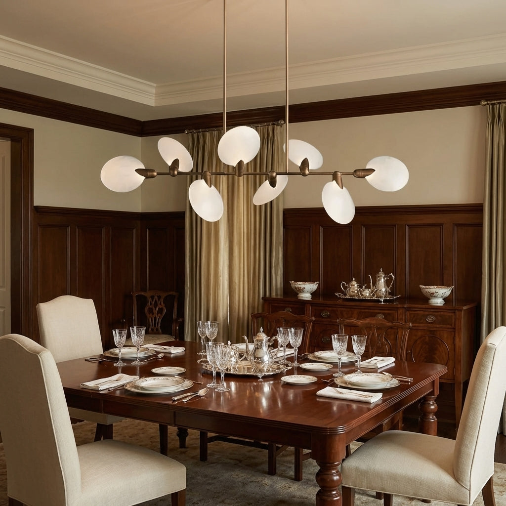 Morylighting Aura Linear Chandelier 62"74" - American transitional dining room