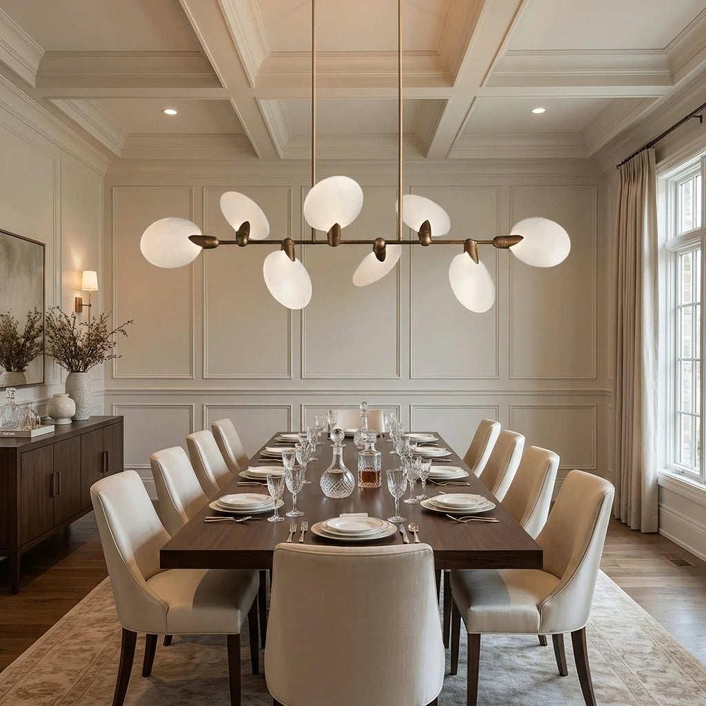 Morylighting Aura Linear Chandelier 62"74" - formal American dining room
