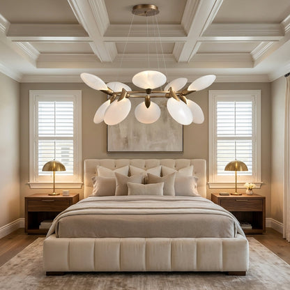 Morylighting Aura Petal 10-Light Chandelier 42.25" Width x 42.25" Depth x 14.5" Height x 42.25" Diameter - American master bedroom with coffered ceiling