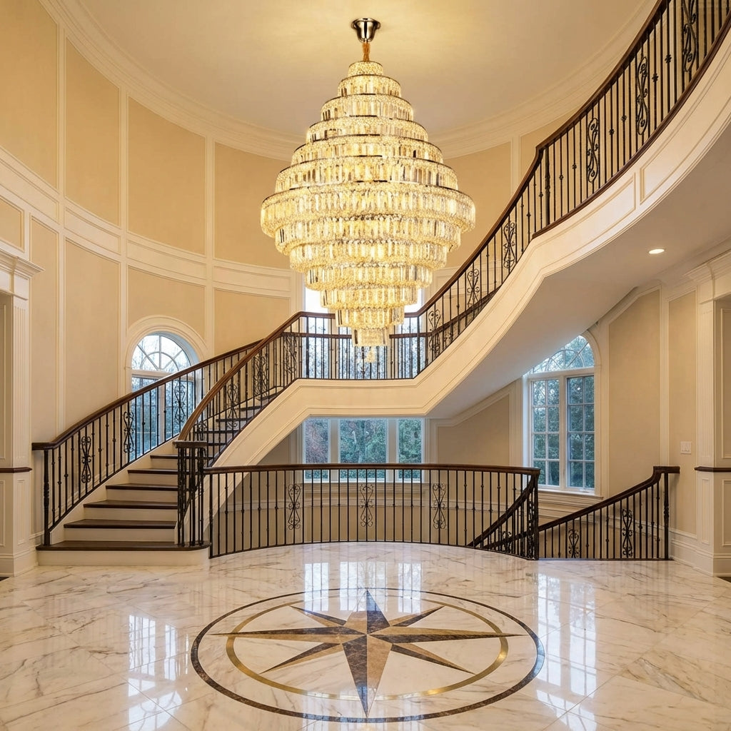 Morylighting Grand Lumina K9 Crystal Round Chandelier - grand American foyer with two-story ceiling