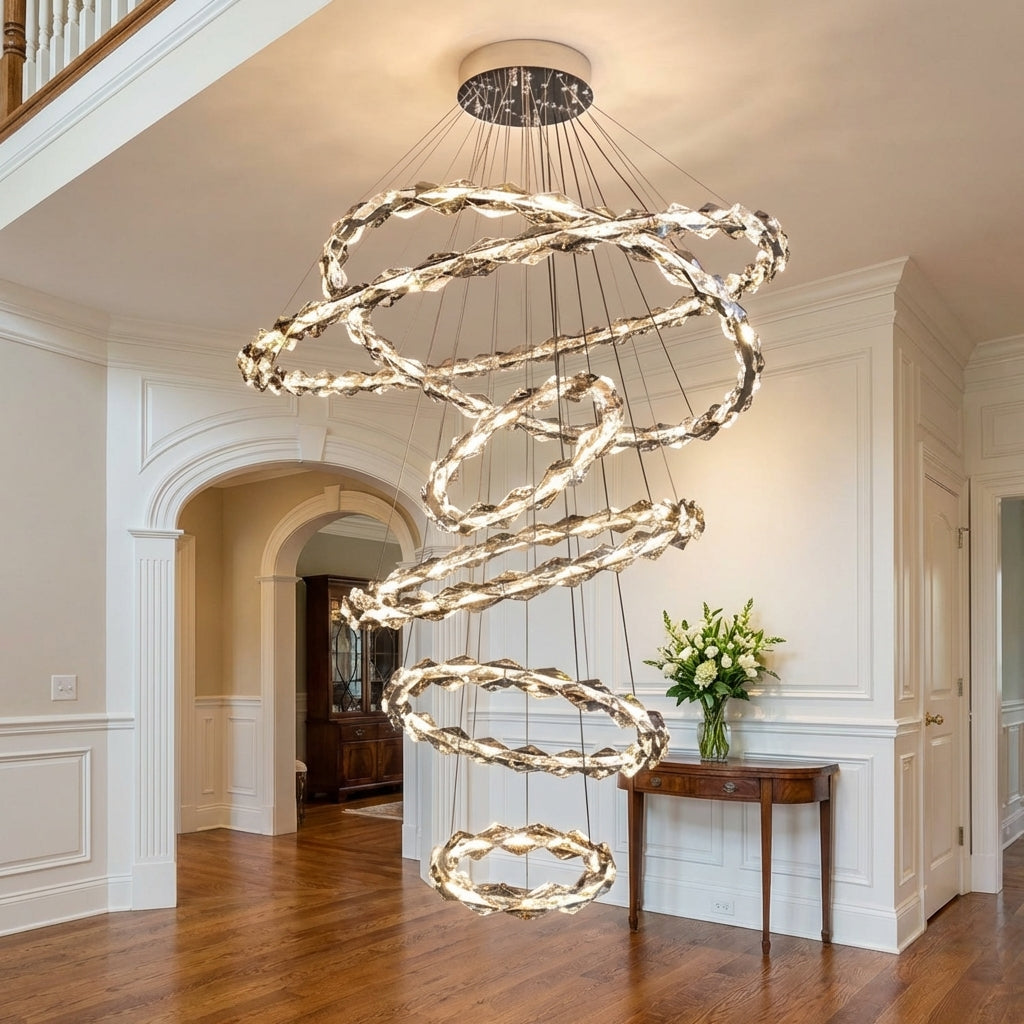 Morylighting Grand Tiered Crystal Ring Chandelier - elegant American entryway with arched doorway