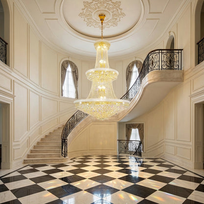 Morylighting Grand Radiance Round Crystal Chandelier - grand American estate foyer