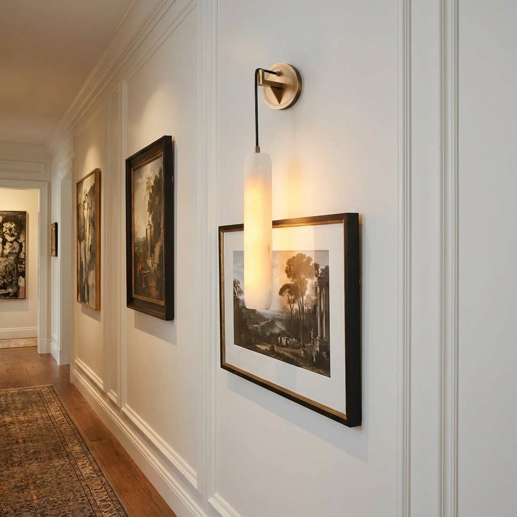 Morylighting Veridian Alabaster Flute Wall Sconce - American hallway gallery