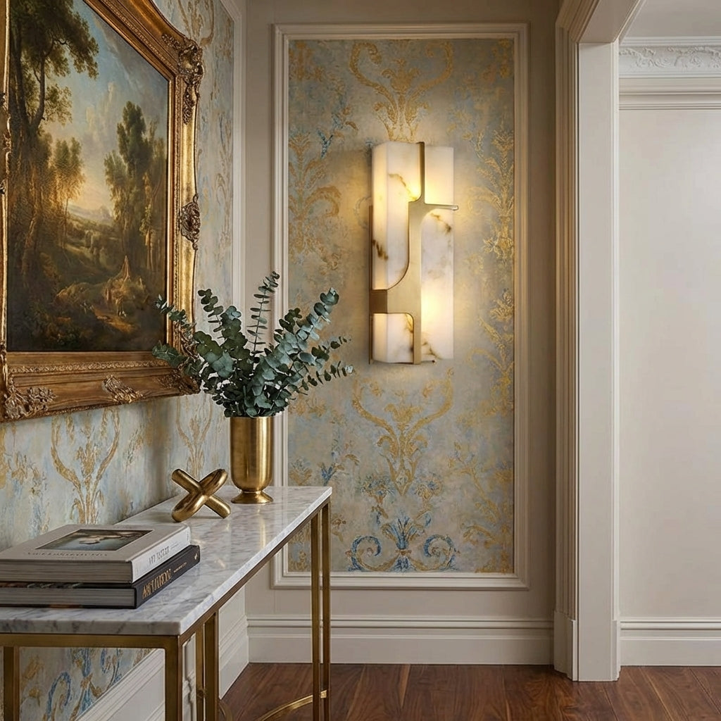 Morylighting Luminous Alabaster Wall Sconce - sophisticated American hallway alcove